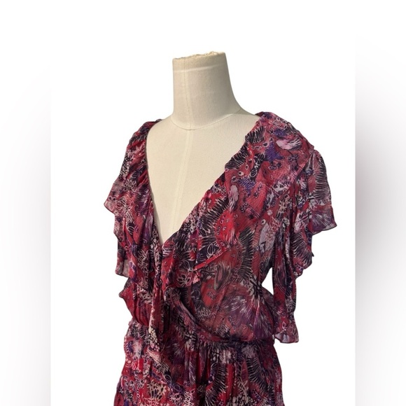 US Small  FR 36 Womens IRO Talara Short Red Dress Printed Chiffon - Picture 5 of 11